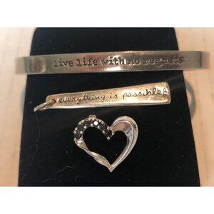 Lot sterling silver FARO narrow cuff + pendant + heart blue stones 15.9g